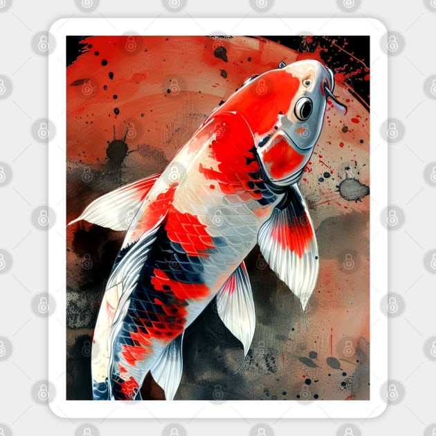 Koi Pond: Showa Sanshoku Koi captivating in their endless variety on a dark (Knocked Out) background Magnet by Puff Sumo